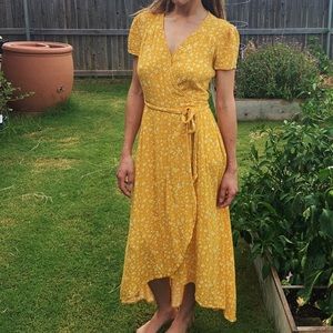 Yellow Floral Wrap Around Maxi Dress